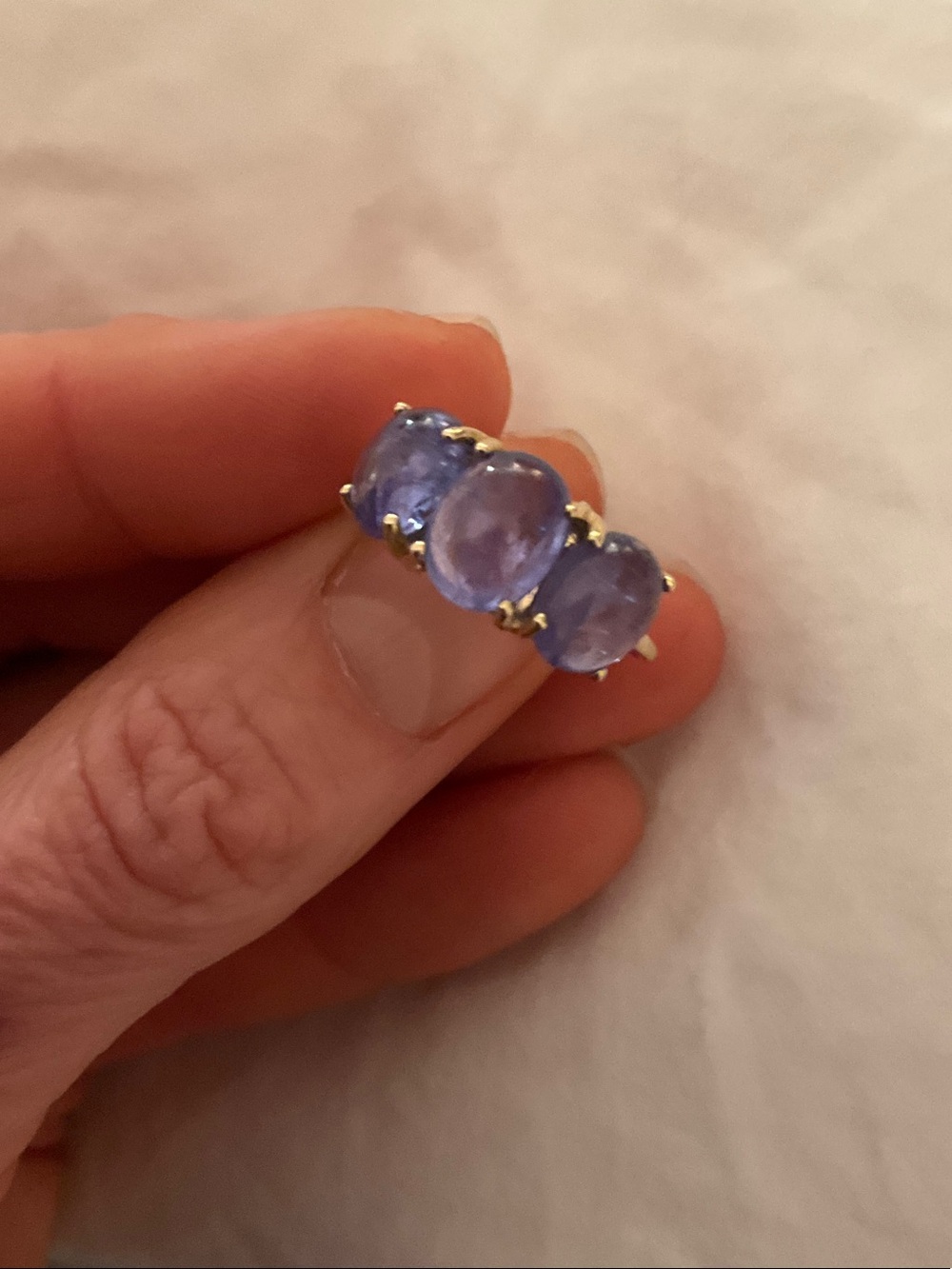 Gold Ring with Three Lavender-Blue Cabochon Stones